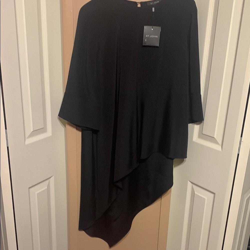 St. John Black Asymmetrical Dolman Sleeve Top